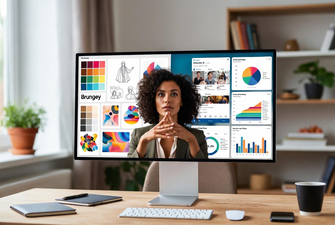 Business owner reviewing branding strategy and color palettes