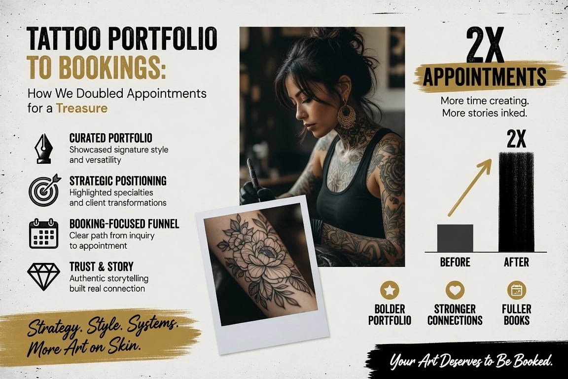 Tattoo artist portfolio website redesign that doubled bookings on the Treasure Coast Florida
