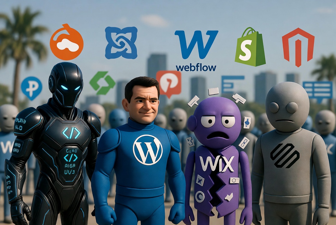 WordPress vs Wix vs custom website comparison illustration for Florida small businesses 2026